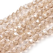 Electroplate Glass Beads Strands, Pearl Luster Plated, Faceted, Round, Bisque, 6x6x5mm, Hole: 1.2mm , about 100pcs/strand, 19.3 inch(49cm)(EGLA-L018-B-PL01)