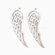 304 Stainless Steel Pendants, Laser Cut, Wing, Stainless Steel Color, 43x13.5x1mm, Hole: 1.4mm(STAS-S116-192P)