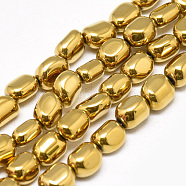 Electroplate Non-magnetic Synthetic Hematite Beads Strands, Chips, Golden Plated, 7~8x5~6x4~5mm, Hole: 1mm, about 57pcs/strand, 16.1 inch(G-T061-16I)