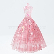 Resin Craft Display Decorations, with Natural Rose Quartz Chip, Glittered Wedding Dress Figurine, for Home Feng Shui Ornament, 56x83mm(DJEW-PW0021-28B)