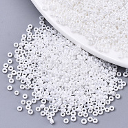Glass Seed Beads, Fit for Machine Eembroidery, Opaque Colours Luster, Round, White, 2.5x1.5mm, Hole: 1mm, about 20000pcs/bag(SEED-S042-08A-01)