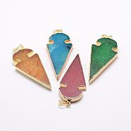 Natural Agate Big Pendants, with Brass Finding, Arrowhead, Golden, 57.5x25x6mm, Hole: 5x8mm(G-G648-10)