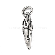 304 Stainless Steel Big Pendants, Horn Charm, Antique Silver, 53x14x23mm, Hole: 8.3mm(STAS-M336-04AS)