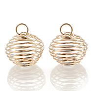 Hollow Lantern Iron Wire Bead Cage Pendants, Spiral Bead Cage, Light Gold, 21x19.5mm, Hole: 5.5mm(X-IFIN-N001-02KC)
