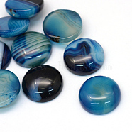 Dyed Natural Striped Agate/Banded Agate Cabochons, Half Round/Dome, Steel Blue, 20x5~8mm(X-G-R348-20mm-02)