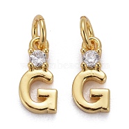 Brass Micro Pave Clear Cubic Zirconia Pendants, with Jump Rings, Real 18K Gold Plated, Long-Lasting Plated, Letter, Letter.G, 9x4.5x2mm(ZIRC-Z011-35G)