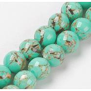 Chapelets de perles de coquillage de mer et turquoise synthétique, ronde, turquoise moyen, 8~9mm, Trou: 1.2mm, Environ 49~50 pcs/chapelet, 15.3~15.7 pouce (39~40 cm)(G-G758-07-8mm)