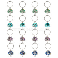 16Pcs 4 Style Chip Gemstone Keychain, with Antique Silver Plated Alloy Pendants and 316 Surgical Stainless Steel Split Key Rings, Tree, 55mm, 4pcs/style(KEYC-HY0001-25)