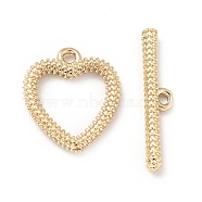Rack Plating Brass Toggle Clasps, Cadmium Free & Lead Free, Long-Lasting Plated, Heart, Light Gold, Heart: 13.5x12x1.8mm, Hole: 1.4mm, Bar: 18.5x3.5x2mm, Hole: 1.4mm(KK-E034-07LG)