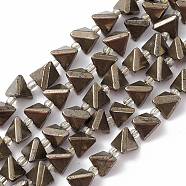 Natural Pyrite Beads Strands, with Seed Beads, Triangle, 9.5~10x10~11x9.5~10mm, Hole: 1mm, about 18pcs/strand, 7.68''(19.5cm)(G-E590-04)