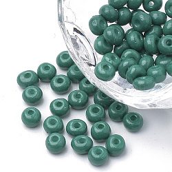 6/0 Baking Paint Glass Seed Beads, Round, Teal, 4~4.5x3mm, Hole: 1~1.2mm, about 4500pcs/bag, about 450g/bag(SEED-Q025-4mm-N06)