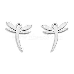 201 Stainless Steel Charms, Dragonfly, Stainless Steel Color, 12.5x11x1mm, Hole: 1.5mm(STAS-N098-129P)