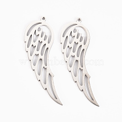 Non-Tarnish 304 Stainless Steel Pendants, Laser Cut, Wing, Stainless Steel Color, 43x13.5x1mm, Hole: 1.4mm(STAS-S116-192P)