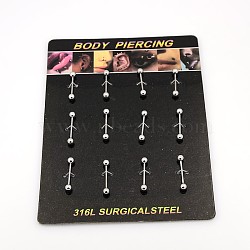 Tarnish Resistant 316L Surgical Stainless Steel Tongue Rings, Straight Barbell, Lip Piercing Jewelry, Stainless Steel Color, 21x4mm, Bar Length: 3/8"(9.2mm), Pin: 18 Gauge(1mm), about 12pcs/board(AJEW-P002-02)