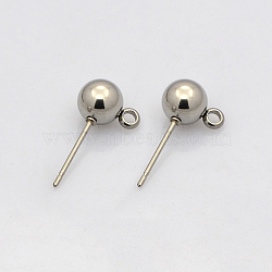 304 Stainless Steel Stud Earring Findings, with Loop, Earring Posts, Stainless Steel Color, 15x6x4mm, Hole: 1mm, Pin: 0.7mm(STAS-N019-19-4mm)
