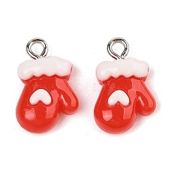 Christmas Theme Opaque Resin Pendants, with Platinum Iron Loop, Glove, 17x11x5mm, Hole: 2mm(RESI-S08-02A)