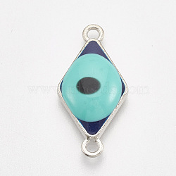 Alloy Enamel Links connectors, Rhombus with Evil Eye, Platinum, Sky Blue, 24x12x4mm, Hole: 1.5mm(ENAM-S016-09)