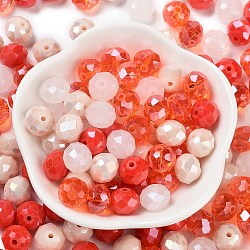 Glass Beads, Faceted, Rondelle, Tomato, 10x8mm, Hole: 1mm, about 560pcs/500g(EGLA-A034-LM10mm-27)