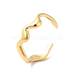 Vacuum Plating 304 Stainless Steel Wave Open Cuff Ring for Women, Golden, US Size 7(17.3mm)(RJEW-C040-02G)