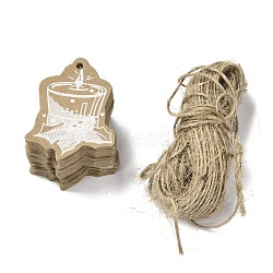 Christmas Theme Kraft Paper Gift Tags, Hang Tags, with Jute Twine, Christmas Candle, BurlyWood, 4.75x3.65x0.05cm, Hole: 5mm, 50pcs(CDIS-L008-A05)