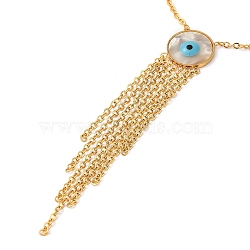 Natural Shell Enamel Evil Eye Lariat Necklace, 304 Stainless Steel Chains Tassel Necklace, Golden, 16.65 inch(42.3cm)(NJEW-E104-04G)