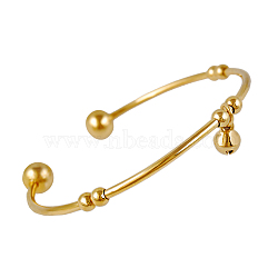 Beautiful Design Real 18K Gold Plated Brass Charm Torque Cuff Bangle, with Small Bell Charm, 60mm(BJEW-EE0001-06)