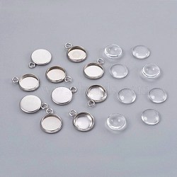 DIY Pendant Making, 304 Stainless Steel Pendant Cabochon Settings and Glass Cabochons, Half Round, Clear, Stainless Steel Color, 9.5~10x3.5mm(DIY-X0098-07P)