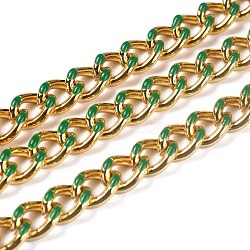 Golden Brass Enamel Curb Chain, Twisted Chain, Long-Lasting Plated, with Spool, Unwelded, Dark Green, 10.5x8x3.5mm, 32.8 Feet(10m)/roll(CHC-H103-07D-G)