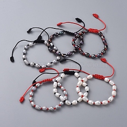 Adjustable Braided Bead Bracelets, with Natural Cultured Freshwater Pearl Beads and Nylon Thread, Mixed Color, 5~8.5cm(BJEW-JB04996)