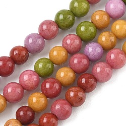 Dyed Natural Malaysia Jade Beads Strands, Round, Mixed Color, 6mm, Hole: 1mm, about 31pcs/strand, 7.48 inch(19cm)(G-G021-02A-26)