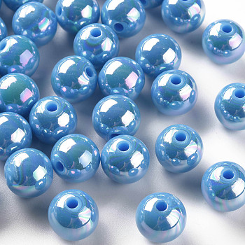 Opaque Acrylic Beads, AB Color Plated, Round, Deep Sky Blue, 12x11mm, Hole: 2.5mm, about 566pcs/500g