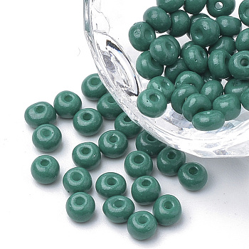 6/0 Baking Paint Glass Seed Beads, Round, Teal, 4~4.5x3mm, Hole: 1~1.2mm, about 4500pcs/bag, about 450g/bag