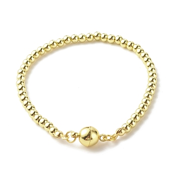 Brass Round Beaded Bracelet with Magnetic Clasp for Women, Light Gold, 7-5/8 inch(19.3cm)
