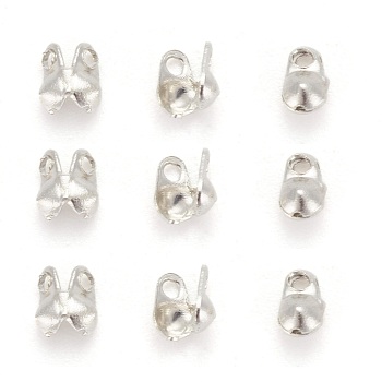 Iron Bead Tips, Calotte Ends, Cadmium Free & Lead Free, Clamshell Knot Cover, Platinum, 4x2mm, Hole: 1mm, 1.5mm inner diameter