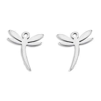 201 Stainless Steel Charms, Dragonfly, Stainless Steel Color, 12.5x11x1mm, Hole: 1.5mm