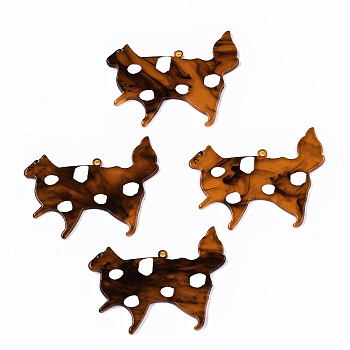 Translucent Cellulose Acetate(Resin) Pendants, 3D Printed, Cat, Chocolate, 35.5x44.5x2~2.8mm, Hole: 1.5mm