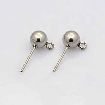 304 Stainless Steel Stud Earring Findings, with Loop, Earring Posts, Stainless Steel Color, 15x6x4mm, Hole: 1mm, Pin: 0.7mm