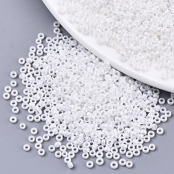 Glass Seed Beads, Fit for Machine Eembroidery, Opaque Colours Luster, Round, White, 2.5x1.5mm, Hole: 1mm, about 20000pcs/bag
