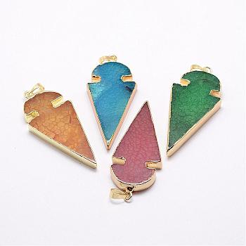 Natural Agate Big Pendants, with Brass Finding, Arrowhead, Golden, 57.5x25x6mm, Hole: 5x8mm