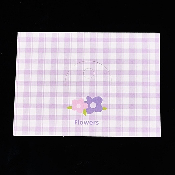 Paper Foldable Tartan Header Cards, Flower Printed Packaging Paper Card with Hanging Hole, Rectangle, Plum, 6x8x0.04cm, Hole: 0.8cm