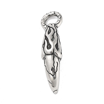 304 Stainless Steel Big Pendants, Horn Charm, Antique Silver, 53x14x23mm, Hole: 8.3mm