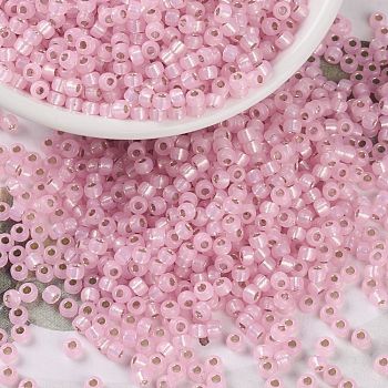MIYUKI Round Rocailles Beads, Japanese Seed Beads, 8/0, (RR643) Dyed Pink Silverlined Alabaster, 3mm, Hole: 1mm, about 422~455pcs/10g