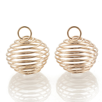 Hollow Lantern Iron Wire Bead Cage Pendants, Spiral Bead Cage, Light Gold, 21x19.5mm, Hole: 5.5mm