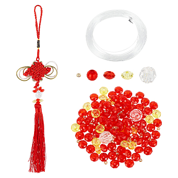 ARRICRAFT 1 Bag DIY Handmade Beaded Weaving Gourd Pendant Decoration Kit, with Thread, Polyester Chinese Knot, Tassel, Imitated Crystal Glass Bead, Plastic Bead, Mixed Color, 0.3~1.2x0.2~0.75cm