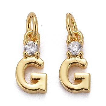 Brass Micro Pave Clear Cubic Zirconia Pendants, with Jump Rings, Real 18K Gold Plated, Long-Lasting Plated, Letter, Letter.G, 9x4.5x2mm