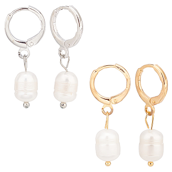 2 Pairs 2 Colors Plastic Imitaion Pearl Beaded Dangle Leverback Earrings, Alloy Jewelry for Women, Platinum & Golden, 28.5mm, Pin: 0.9mm, 1 Pair/color
