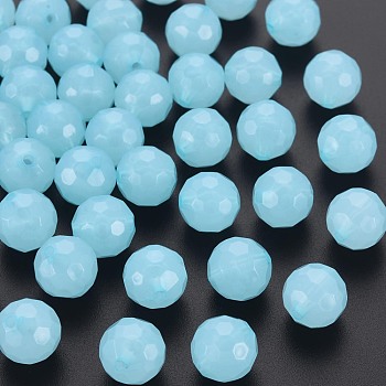Imitation Jelly Acrylic Beads, Faceted, Round, Light Sky Blue, 12x11.5mm, Hole: 1.8mm, about 560pcs/500g
