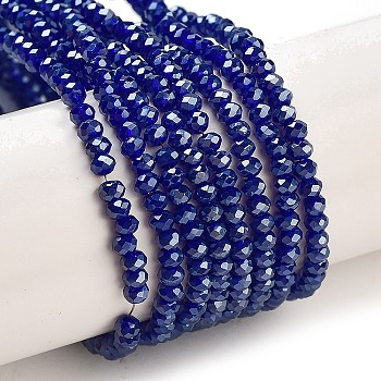 Electroplate Glass Beads Strands, Pearl Luster Plated, Faceted, Rondelle, Marine Blue, 2.5x1.5mm, Hole: 0.5mm, about 197~201pcs/strand, 12.9 inch(33cm)