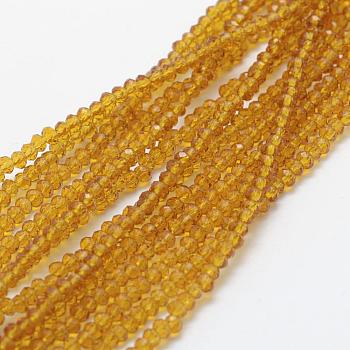 Transparent Glass Beads Strands, Faceted, Rondelle, Goldenrod, 2.5x1.5mm, Hole: 0.5mm, about 197~201pcs/strand, 12.9 inch(33cm)