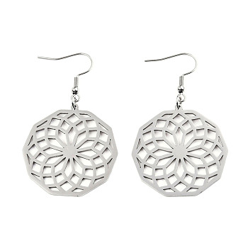 201 Stainless Steel Dangle Earrings, Seed of Life, Stainless Steel Color, 57mm, Pin: 0.6mm